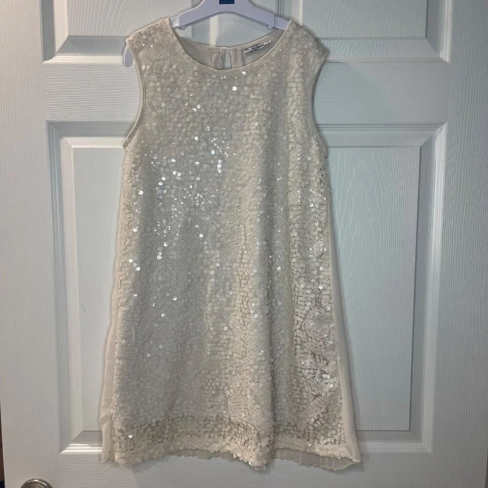 Mayoral Sequin Holiday Dress Girls‎ Size 12 Pleated Back Sleeveless Lined Formal